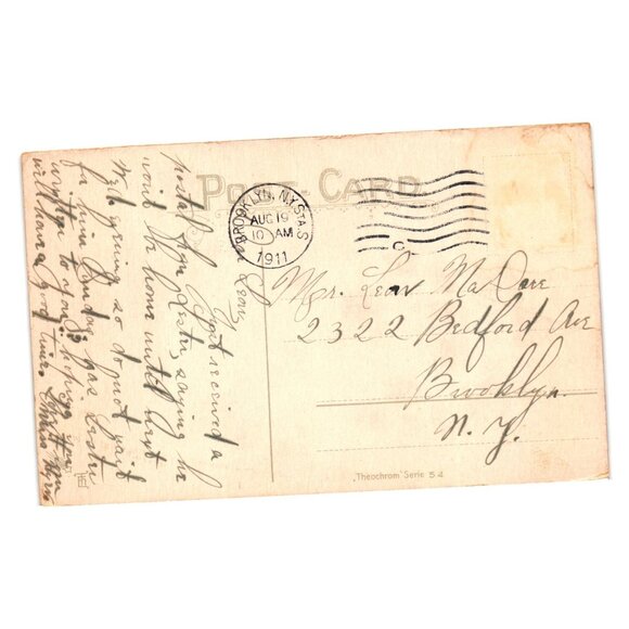 Antique 1911 Postcard Aquarium New York Harbor Theochrom Mailed Brooklyn NY - Picture 2 of 2